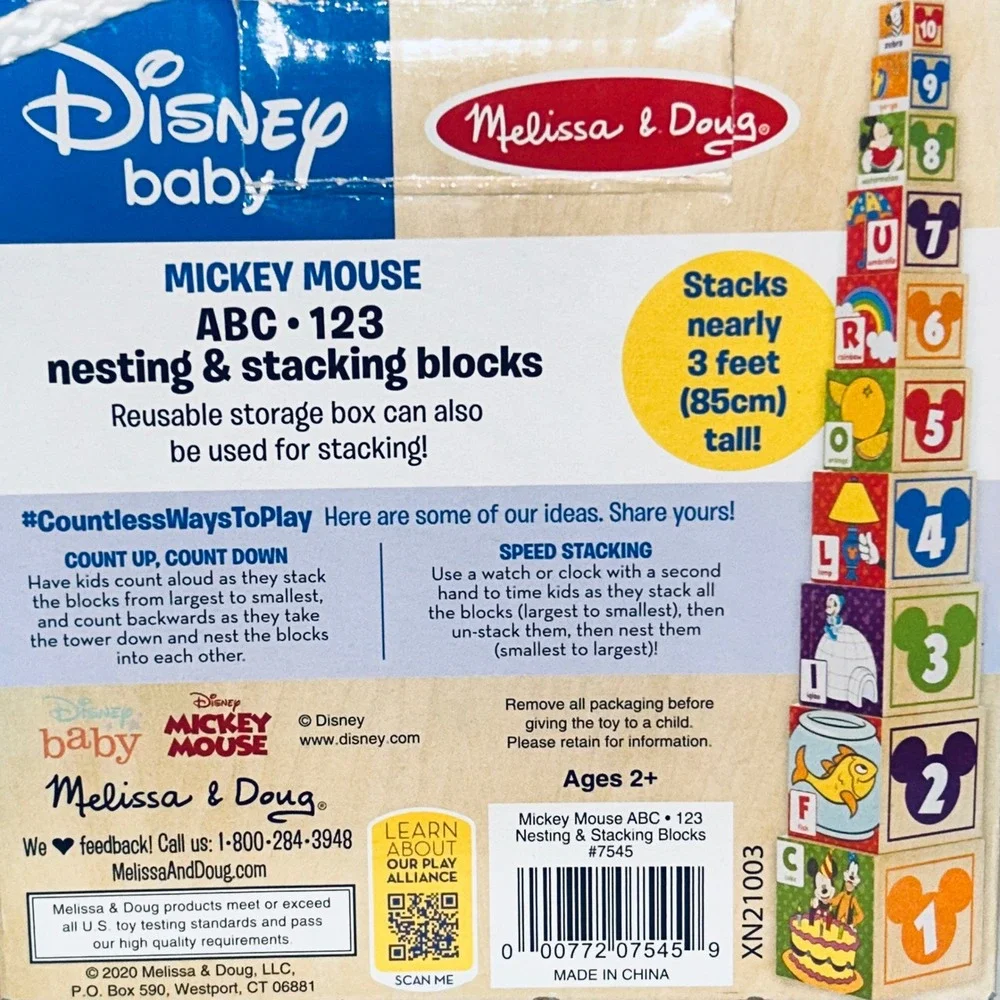 Melissa & Doug Disney Baby Mickey Mouse ABC/123 Nesting & Stacking Blocks Age 2+